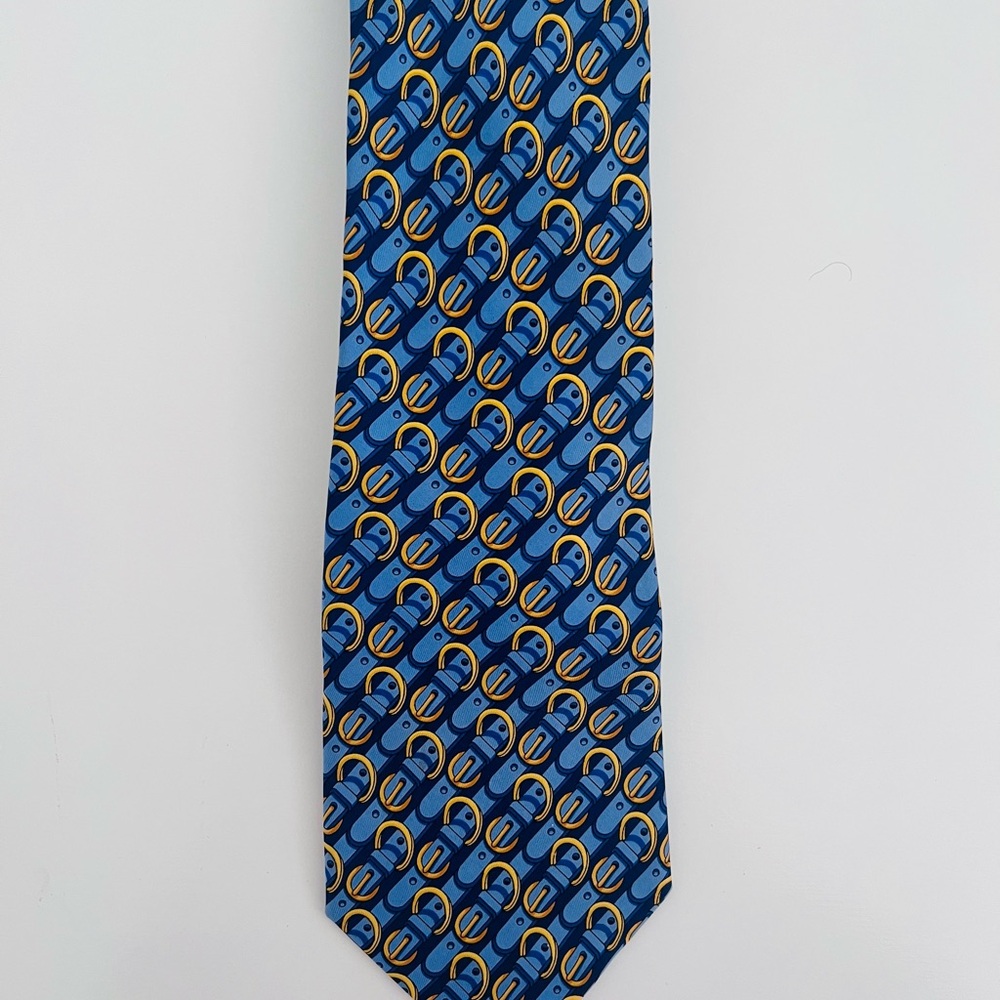 Gucci Men's Tie in Blue and Gold Pattern